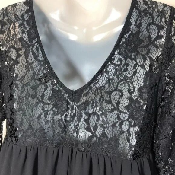 FOREVER‎ 21 WOMEN'S BLACK LINED LACE V-BACK 3/4 SLEEVE DRESS SIZE SMALL-EUC - Picture 6 of 10